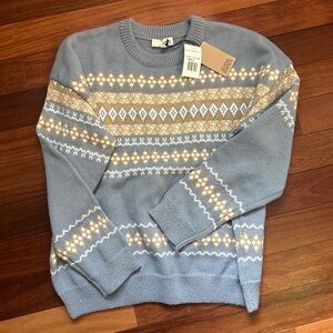 Sunday Edition Patterned Classic Fair Isle Crewneck Sweater - Sky Blue